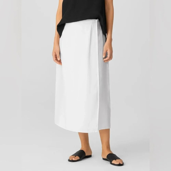 EILEEN FISHER NWOT Organic Linen Wrap Skirt in White‎ - Picture 1 of 12